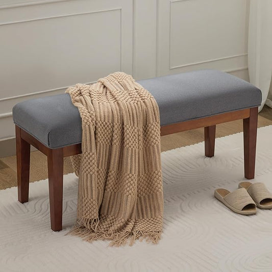 43.5'' Linen Bedroom Bench, Upholstered End of Bed Bench, Padded Vintage Dining Bench, Entryway Bench with Solid Wood Legs, Kitchen, Living Room, Hallway, Dark Grey