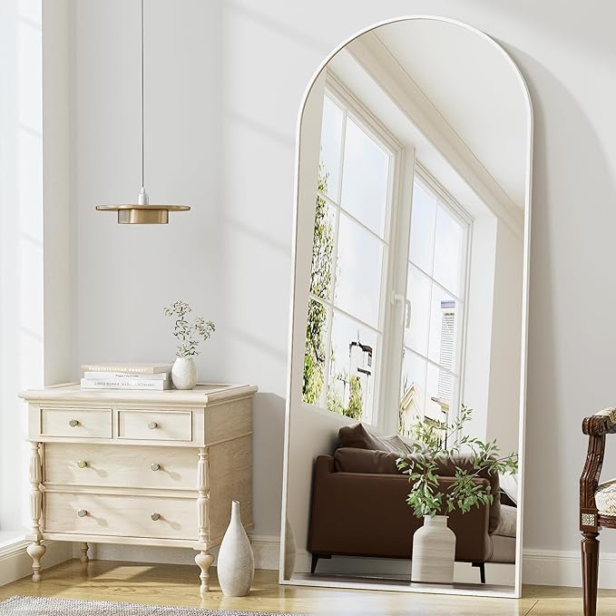 Mirror Full Length, 71"x26" Arched Full Length Mirror, Arch Mirror with Stand, Large Standing Mirrors, Oversized Full Body Mirrors with Aluminum Frame for Bedroom, Living Room (White)