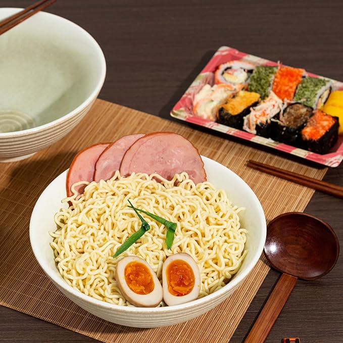 8 Inch Ceramic Ramen Bowl Set of 2, 40oz Japanese Bowls with Spoons & Chopsticks,Durable,Microwave & Dishwasher Safe,Perfect for Ramen,Pho,Salad,Soup,Noodles，Mixing bowls（Verdant）