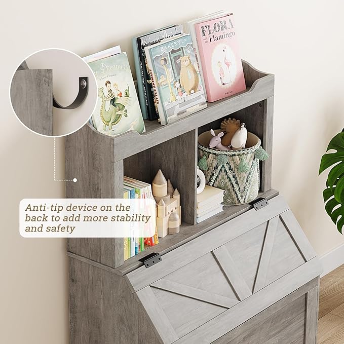 Spacious 3-tier Wooden Kids Bookcase and Toy Storage Organizer with Flip-Top Lid, Versatile Design for Playroom, Bedroom, Nursery, and Kindergarten - Child-Friendly Toy Chest Organizer