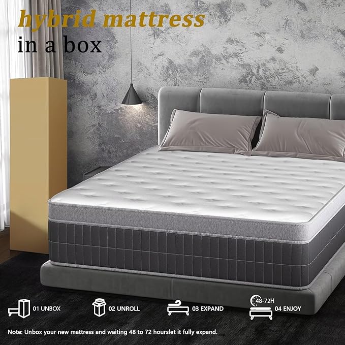 inight Queen Mattress 12 Inch, Individual Wrapped Pocket Springs Zoned Hybrid Mattress with Gel Memory Foam, Ergonomic Pressure Relief, Enhanced Edge Support, Breathable Comfort Night, 365-Night Trial