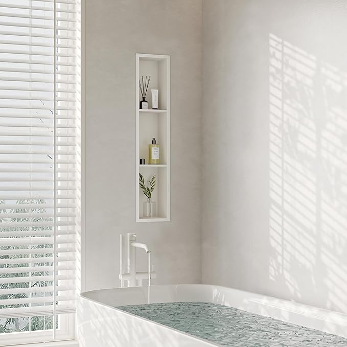 Stainless Steel Shower Niche 8" X 36", No Tile Needed Wall Niche Three-Tier, Recessed Shower Shelf for Bathroom Storage, Matte White