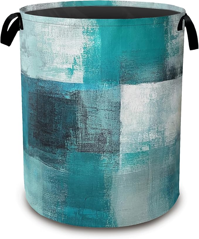 Laundry Hamper,Art Painting Laundry Basket,Grey Blue Waterproof Oxford Cloth Storage Basket with Handle for Clothes Books Nursery Home Storage Sundries 16"x20"