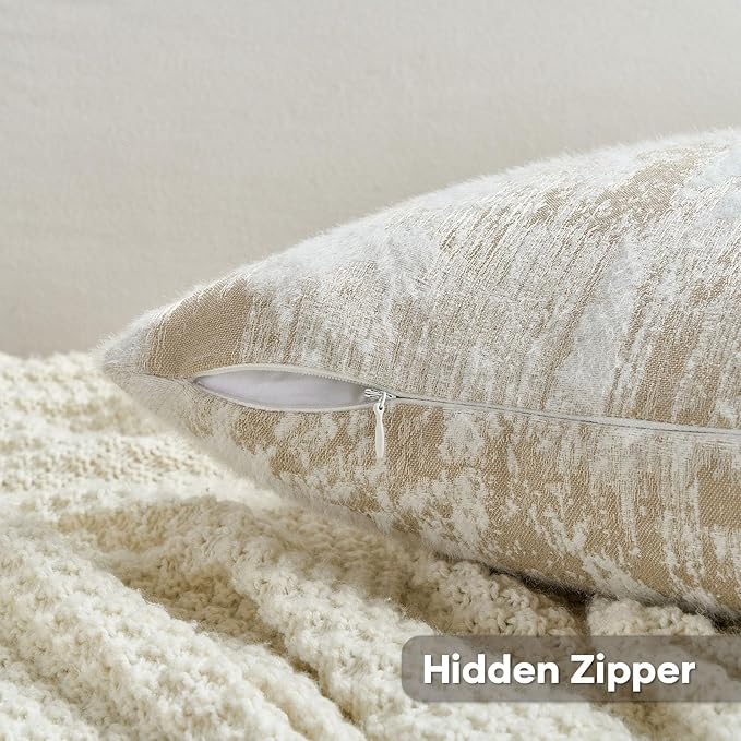 FUTEI Brown White Decorative Throw Pillow Covers 20x20 Inch Set of 2,Soft Faux Cashmere Jacquard - Textured & Cozy Cushion Case,Modern Home Decor for Couch Bed Living Room