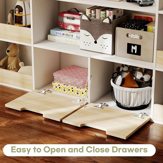 Kids Bookshelf and Toys Storage Organizer - 4 Tier Bookcase for Kids Room, 9 Cube Toys Bookshelf with 2 Drawers,Book Shelf for Living Room Playroom for Children,Toddlers, Gifts,Oak & White