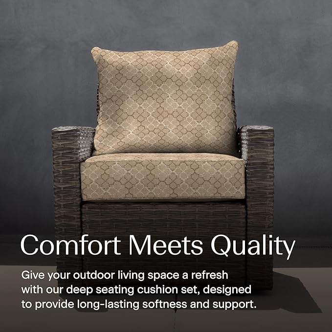 Honeycomb Outdoor Deep Seat, 24 x 23, Courtyard Geo Almond Chair Cushion for Patio Furniture