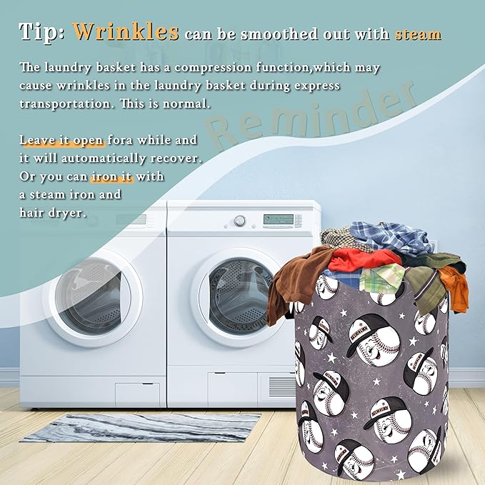 Funny Baseball Laundry Basket Foldable Oxford Cloth Baseball Laundry Hamper With Handle Portable Clothes Storage Basket 18.9 X 16.5 Inch Storage Bag For Laundry Room/Bathroom/Bedroom