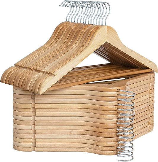 StorageWorks Wooden Hangers 30 Pack, Wood Coat Hanger for Coats, Shirts, Jackets, Pants, Suits, Natural Wood Color