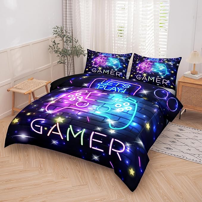 Tailor Shop Gaming Comforter Sets for Boys, Queen Size Comforter Set, Boys Bedding Set Queen, Gamer Comforter Set with 2 Pillowcase