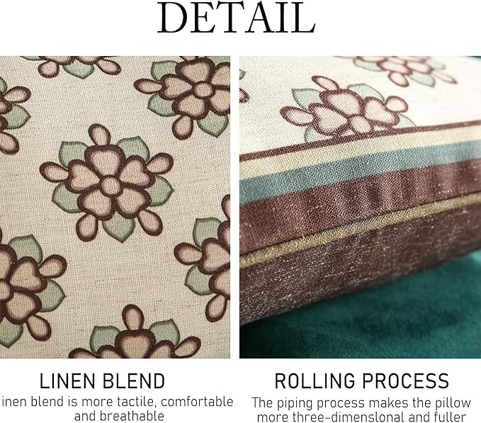 Design Lumbar Brown Floral Linen Throw Pillow Covers 12"x20" Pack of 2, White Simple Elegant Daisy Pattern Cushion Covers Decor Pillowcases for Bed,Living Room,Outdoor,Car