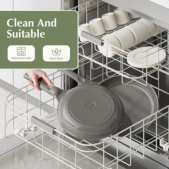 Redchef Nonstick Frying Pan Skillet, Non Stick Ceramic Frying Pan, Egg & Omelet Pans, Non Toxic, Kitchen Healthy Cookware, PFAS & PTFE & PFOA Free,Induction Compatible, Gray, 9.5"