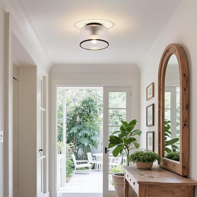 MAYNA Modern Black Semi Flush Mount Ceiling Light Fixture, 1-Light Hallway Light Fixtures Ceiling Mount, Dimmable Kitchen Lighting Fixtures Ceiling Lights for Bedroom Bathroom Dining Room Entryway