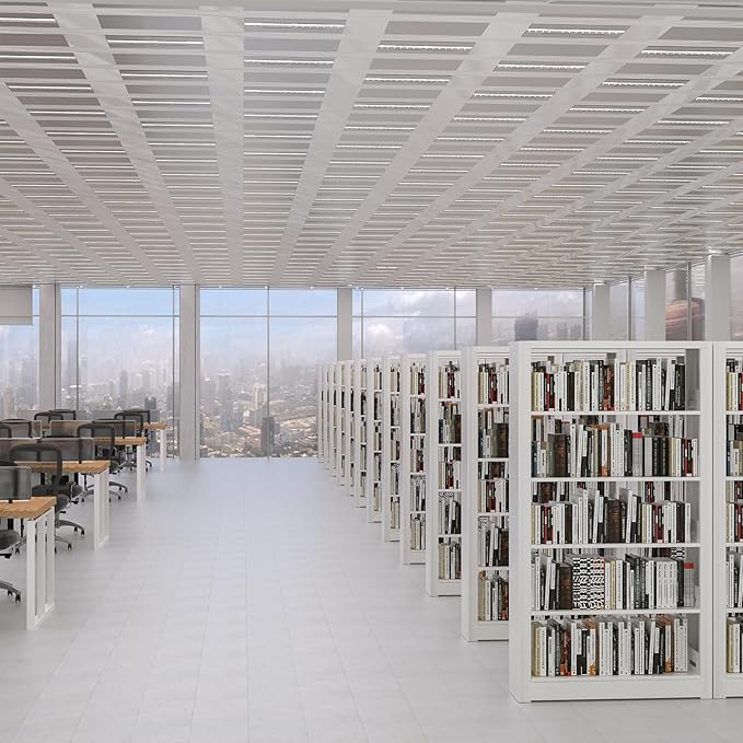 5-Tier Bookshelf, White Bookshelf with Adjustable Storage Shelves, Metal Bookshelf, 69" Tall Bookcase for Living Room, Library, Office, Bedroom, Including Book Stopper，36" Wide Bookshelves