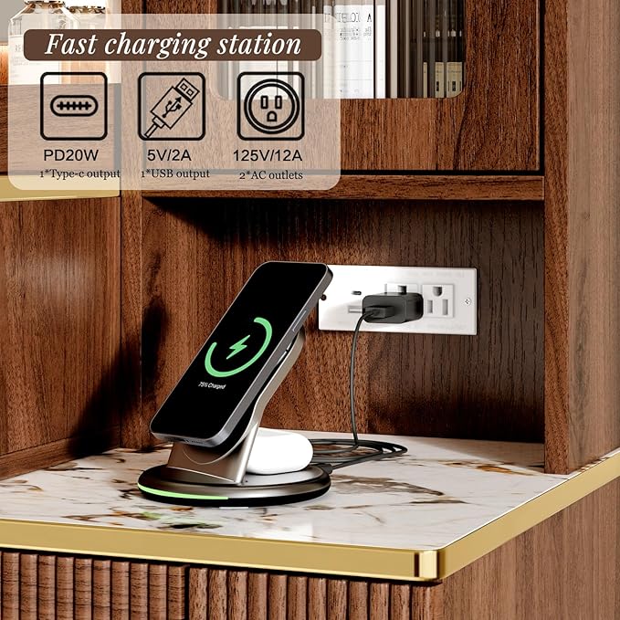 Vanity Desk with 35.12" HD Lighted Mirror, 46.85" Big Modern Vanity Desk with Mirror and Lights, Makeup Vanity with 7 Drawers and Storage Shelves and Charging Station, Walnut