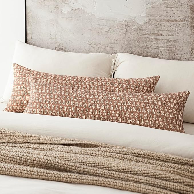 Foindtower Set of 2 Decorative Long Body Lumbar Throw Pillow Covers Neutral Farmhouse Cushion Covers Vintage Home Decor for Sofa Couch Chair Bedroom Living Room Outdoor,14×36 Inch,Light Orange Brown