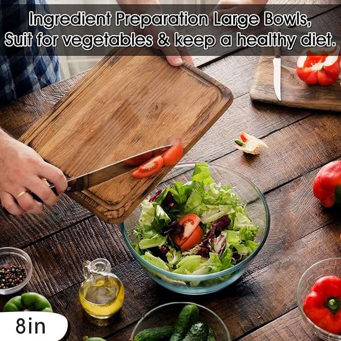 NUTRIUPS 8 Inch Tempered Glass Bowls 2 Pack, 50oz Pho Bowls, Clear Glass Soup Bowls for Kitchen Microwave and Oven Safe