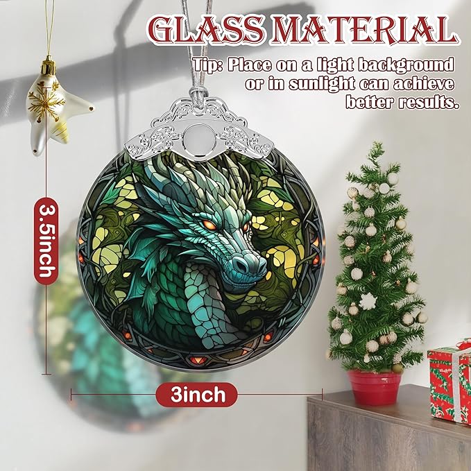 Awe-Inspiring Dragon Christmas Ornament - Stained Glass Hanging Decor for Tree, Gift Idea