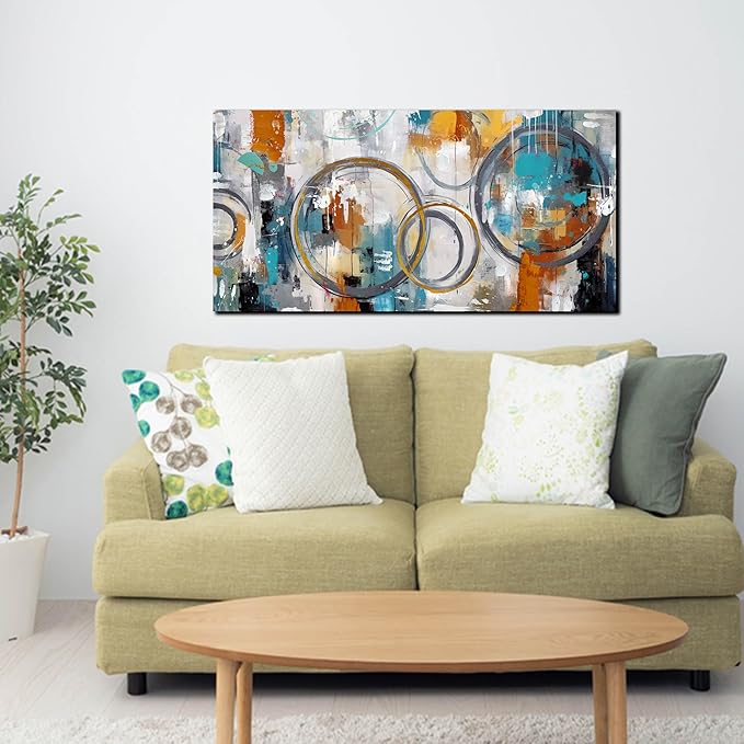 Abstract Painting for Living Room Canvas - Modern Art Work for Office Walls Ready to Hang 20" x 40"