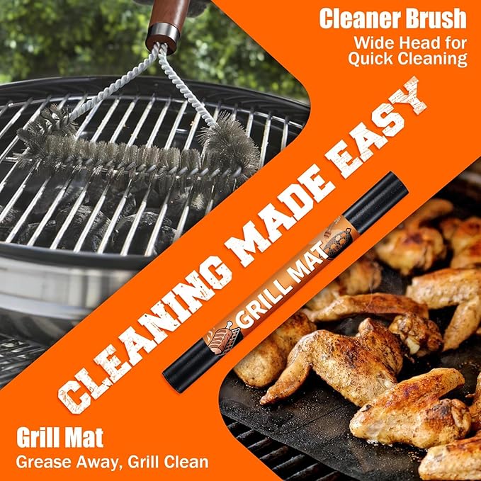 PURPLEBIRD 31PCS Grill Set for Outdoor Grill - Grilling Gift for Men & Dad, Heavy Duty Stainless BBQ Tools Kit for Camping, Grilling Utensils Set with Cleaner Brush, Thermometer, Storage Bag, BBQ Mat