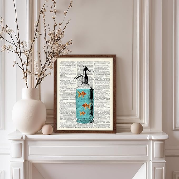 Poster Master Dictionary Art Poster - Goldfish Bowl Print - Fish Art - Aquarium Art - Gift for Men, Women & Animal Lover - Minimal Decor for Living Room, Bathroom or Office, 8x10 Brown Framed