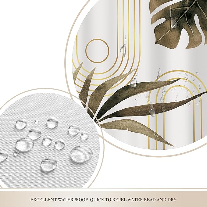 Glawry Boho Brown Shower Curtain 60Wx72L Inches, Abstract Bohemian Mid Century Bathroom Curtains, Plant Botanical Palm Leaf Shower Curtain Set Bath Accessories Fabric Waterproof 12 Hooks