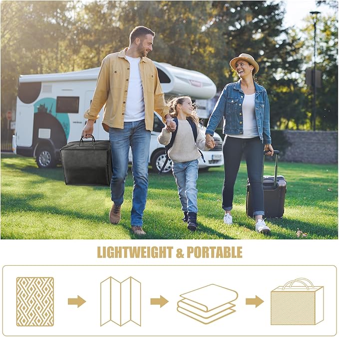 Terrug Outdoor Rug Waterproof 6x9 Ft, Foldable Outdoor Plastic Straw Rug, UV Reversible Patio Rug Decor, Outdoor Area Rug for Camping, RV, Porch, Deck, Backyard, Balcony, Picnic, Black & Beige