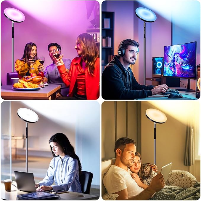 OUTON Smart RGB Floor Lamp, 36W LED Modern Torchiere Sky Lamp, Super Bright Stepless Dimmable Standing Tall Lamp with APP, Remote and Touch Control, LED Lamps for Living Room Bedroom,Gaming Room