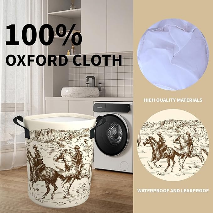 Western Cowboy Desert Riding Cute Kids Laundry Basket Baby Nursery Hamper Western Room Decor Foldable Oxford Cloth Funny Tote Clothes Storage Bucket Toy Organizer For Bedroom, Bathroom Teen Girls Boy