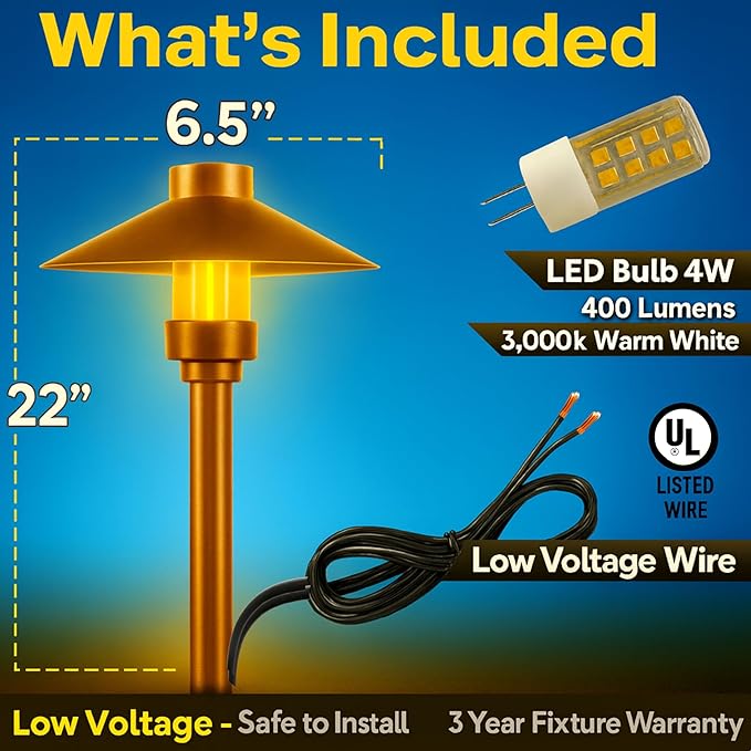 LED Pathway 126 Landscape Light (4 Pack) 12V Solid Copper Low Voltage 4W G4 LED Light Bulb Included Outdoor Mushroom Security Garden Patio Area Light for Beautiful Bright Long Lasting