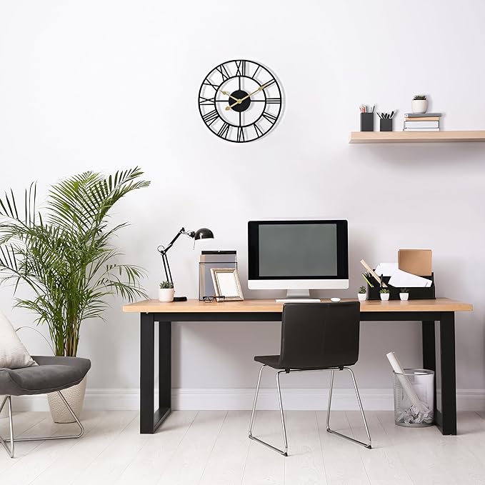 Sorbus Large Wall Clock for Living Room Decor – Easy to Hang 12-Inch Big Wall Clock – Metal Wall Art for Kitchen, Bedroom, Home, Office – Analog Decorative Wall Clock (Black)