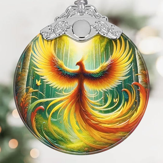 Phoenix Stained Glass Hanging Ornament - Christmas Tree Decoration, Holiday Home Decor, Gift Exchange Idea - Phoenix in Full Wings