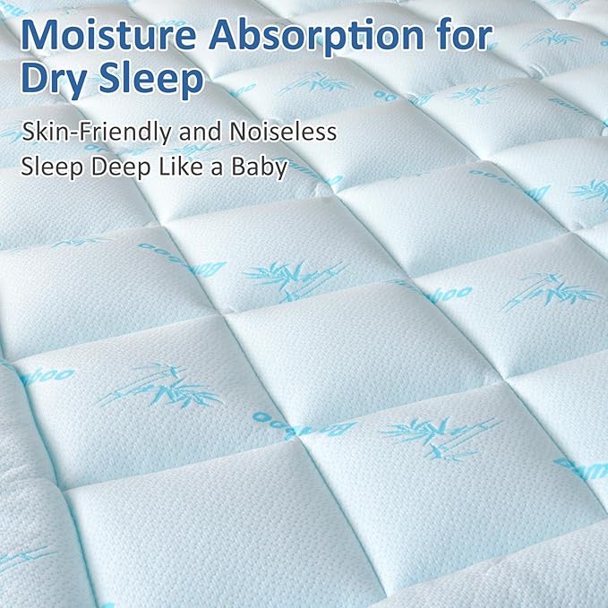 Favorland Mattress Topper King Size - Cooling Extra Thick Breathable Viscose Made from Bamboo Mattress pad - Soft Quilted Fitted Mattress Cover with 900 GSM Down Alternative Fill (8-21”Deep Pocket)