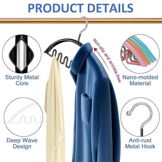 Clothes Hangers 12 Pack, Sweater Hangers No Shoulder Bump Metal Non Slip Heavy Duty Coat Hangers for Closet Organizers and Storage Space Saving Shirt Hanger for Suits Dresses Jackets Bra Shirt Black