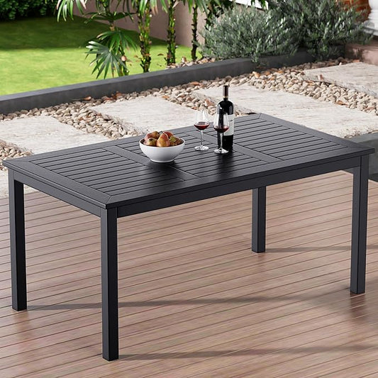 ZZV Outdoor Dining Table for 6-Person Rectangle Indoor Outdoor Table with Wood-Like Surface, Weather-Resistant Outside Dining Table for Patio Lawn Garden Backyard, 35" D x 63" W x 29" H, Black