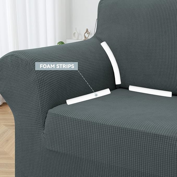LURKA Stretch Oversized Sofa Slipcovers 1 Piece Couch Covers for 3 Cushion Couch Sofa Furniture Protector Full Sofa Covers with Elastic Bottom for Kids and Pet (X-Large, Grey)