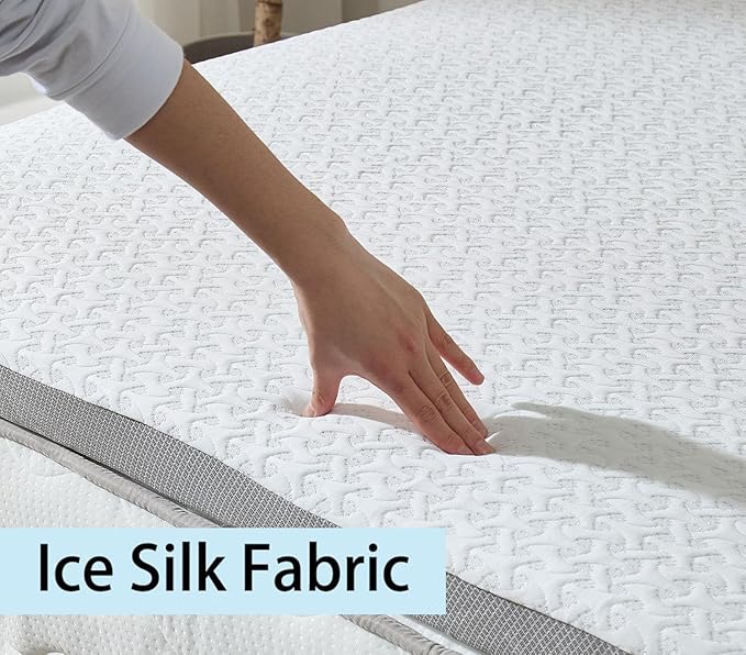 3 Inch Cooling Mattress Topper California King, Ice Silk with Gel-Infused 40D Memory Foam Mattress Topper with Removable Soft Cover, Pressure Relief & Non-Slip (White, California King)