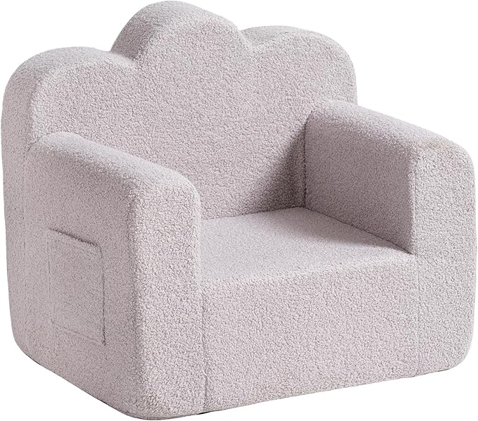 Tiita Kids Couch Sherpa Toddler Chair, Cloud-Like Comfy Kids Sofa Toddler Reading Chair with Washable Cover Carrying Handle, Convertible Children Sofa Chair for Girls and Boys