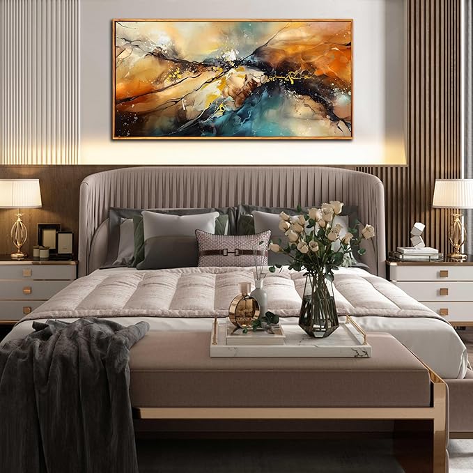 Abstract Art Wall Decor - Framed Wall Art For Living Room - Abstract Canvas Art Ready to Hang Size 29" x 59"