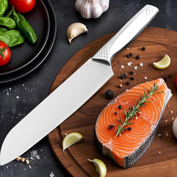 8-Inch Kitchen Essential Chef's Santoku Knife, Steel Seamless Handle