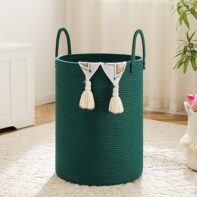 Laundry Basket,Woven Cotton Rope Laundry Hamper,80L for Decorative Storage of Dirty Clothes,Toys and Blankets in Bathroom,Baby Room and Living Room