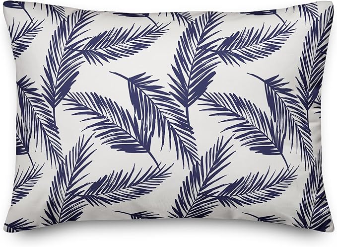 Palm Pattern Indoor/Outdoor Pillow | Decorative Pillows for Living Room Couch Bed Sofa Patio, Fluffy Soft Cushion | Water Resistant Blue, 14x20