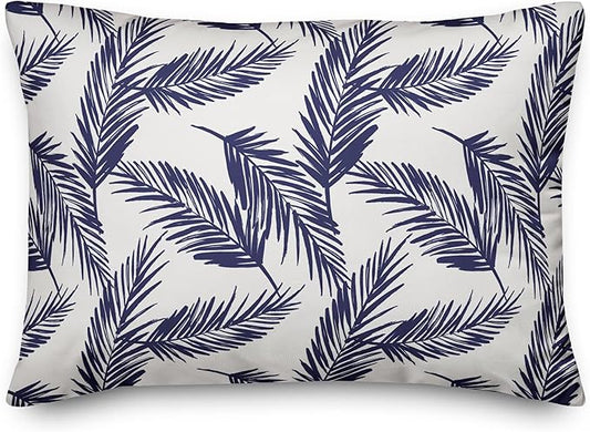 Palm Pattern Indoor/Outdoor Pillow | Decorative Pillows for Living Room Couch Bed Sofa Patio, Fluffy Soft Cushion | Water Resistant Blue, 14x20