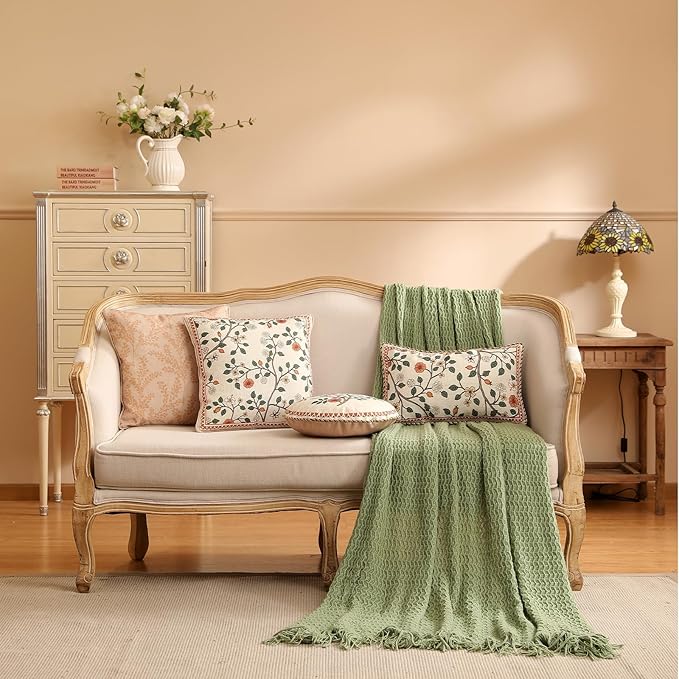 Design Linen Classic Throw Pillow Covers 12"x20" Pack of 2, French Farmhouse Rectangle Cushion Covers with Orange White Floral Pattern Decor Pillowcases for Bed,Living Room,Outdoor,Car