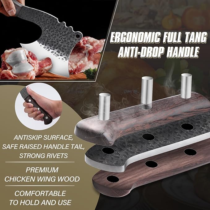 Dream Reach Meat Cleaver Heavy Duty Bone Chopper High Carbon Bone Cutting Knife Hand Forged Butcher Knife with Cover for Kitchen Outdoor BBQ