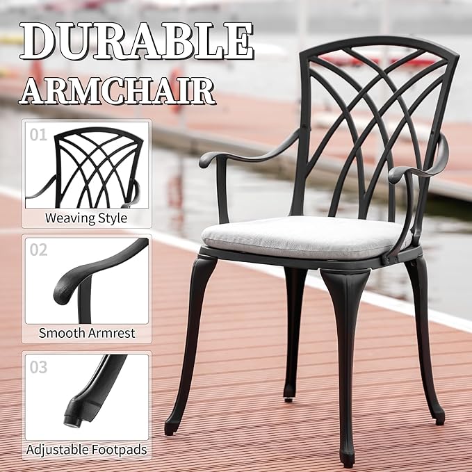 3 Piece Patio Bistro Set with Cushions, Outdoor Bistro Table and Chairs Set of 2 with Umbrella Holes, All Weather Bistro Table Set for Garden Porch Pools