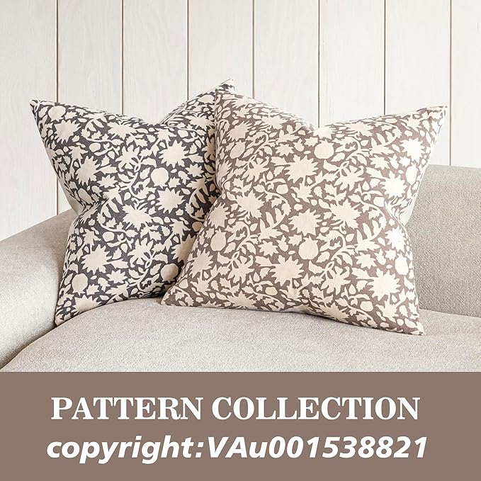 Foindtower Set of 2 Decorative Neutral Floral Throw Pillow Covers Accent Farmhouse Cushion Covers Boho Vintage Pillowcase for Couch Sofa Bedroom Living Room Home Decor Outdoor,18×18 Inch,Tan