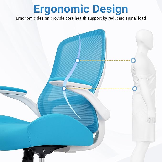 HYLONE Heavy Duty Office Chair, 5" Thickened Seat Ergonomic Desk Chair with Adjustable Armrests, Home Office Computer Chairs for Long Hours Mesh Executive Chair(Blue)