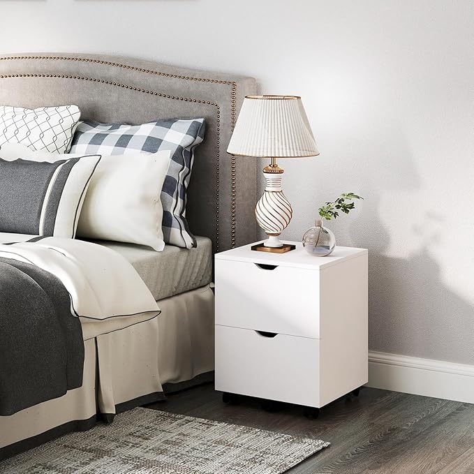 HollyHOME Under Desk Cabinet, Deep 2-Drawer Mobile Wood Cabinet, Storage Drawer for Home, Rolling Shelf for Office, Rolling Printer Stand, for A4, Modern, White