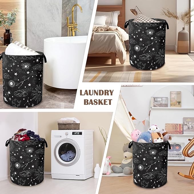 Mystical Sky Collapsible Laundry Baskets,Sun Stars Laundry Hamper,Storage Basket with Handles for Bathroom Bedroom College Dormitory Living Room Nursery Organizer 16"x20"