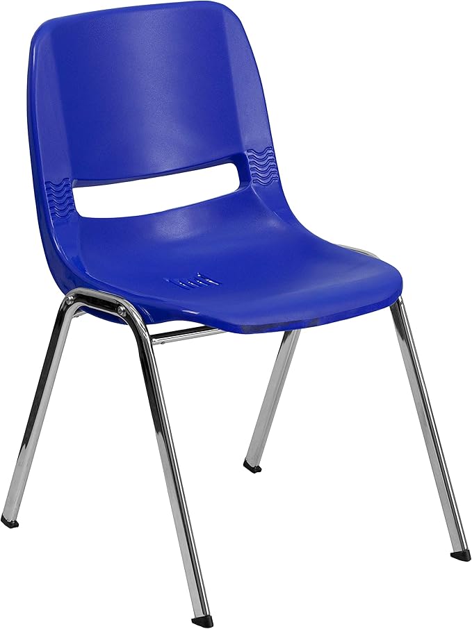 EMMA + OLIVER Kid's Navy Ergonomic Shell Stack Chair - Chrome Frame and 14"H Seat